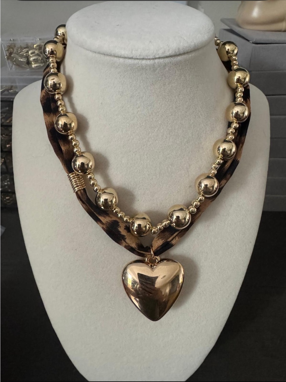 Golden Heart Animal Print Necklace